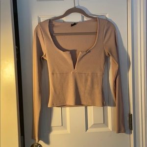 Ribbed Cropped Long Sleeve Shirt